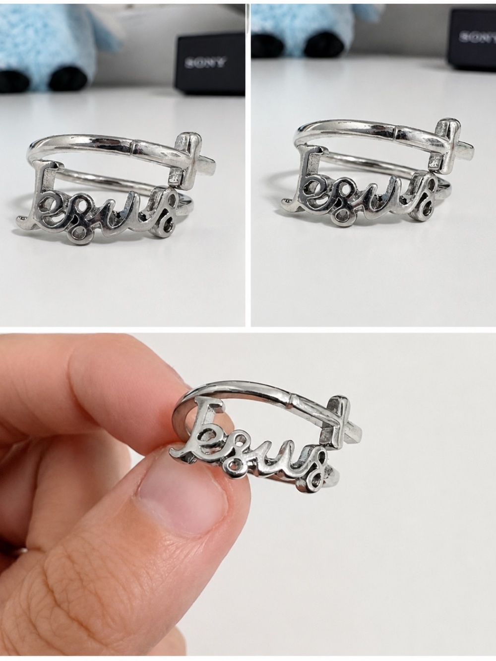 Silver Jesus ring adjustable - Picture 1 of 2